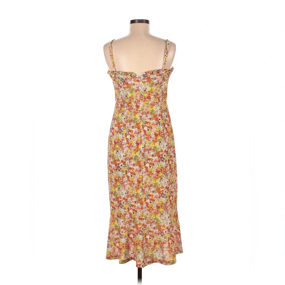 AQUA Ditsy Floral Print Lace Trumpet Midi Dress